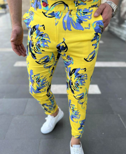 Fashion Floral Slim Fit Pocket Straight Pencil Pants